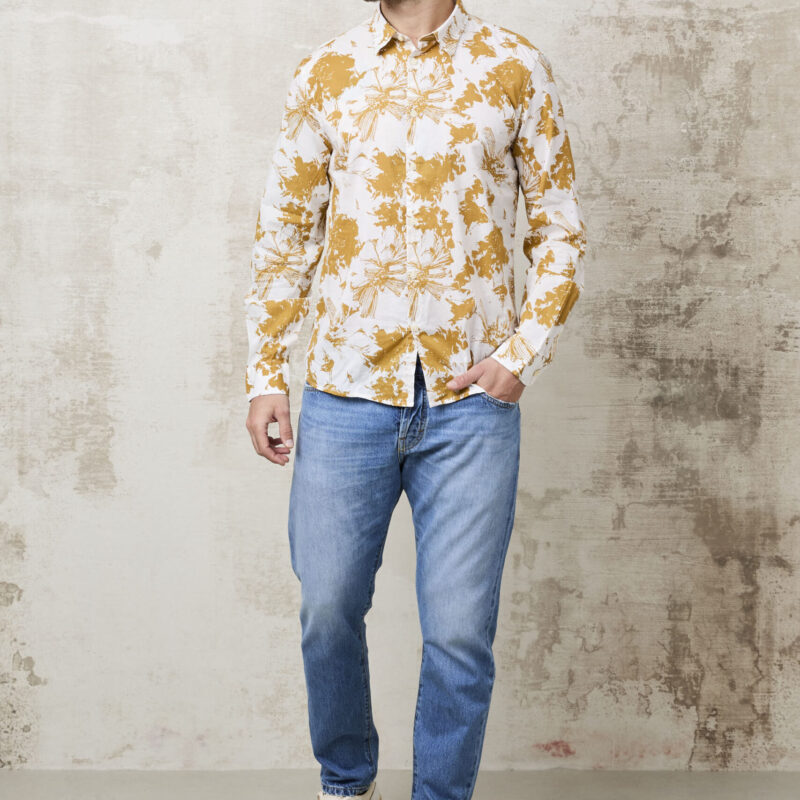 Parrion 1710 Men's Mustard Print Shirt - Stylish & Comfortable Linen Shirt