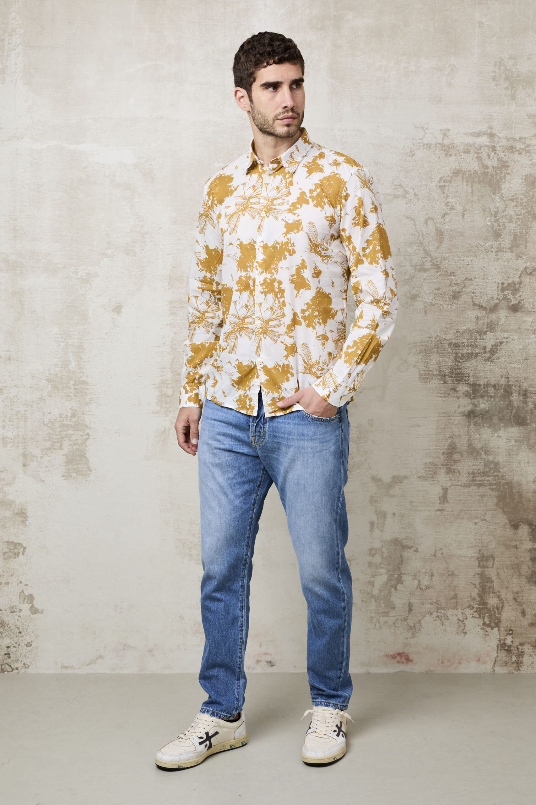 Parrion 1710 Men's Mustard Print Shirt - Stylish & Comfortable Linen Shirt - Image 2