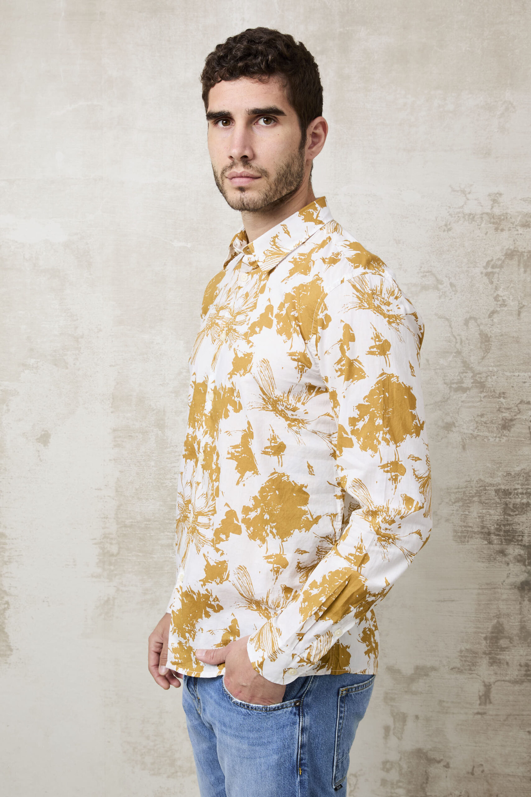 Parrion 1710 Men's Mustard Print Shirt - Stylish & Comfortable Linen Shirt - Image 4