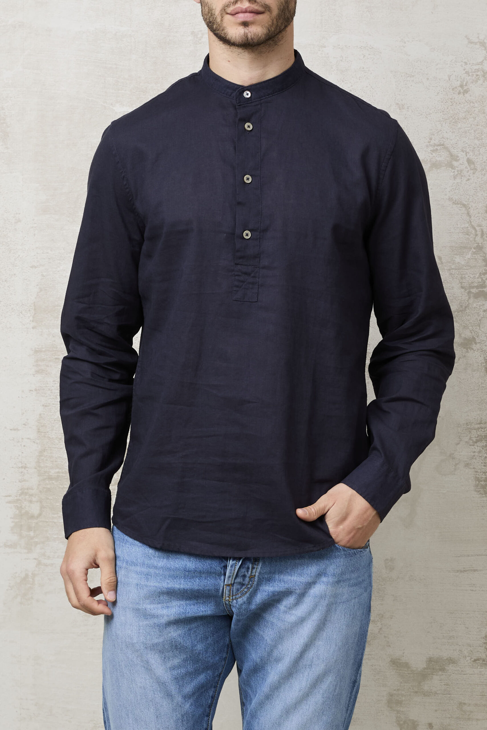 Parrion 1722 Men's Blue Serafino Shirt - Elegant & Comfortable Linen Shirt - Image 3