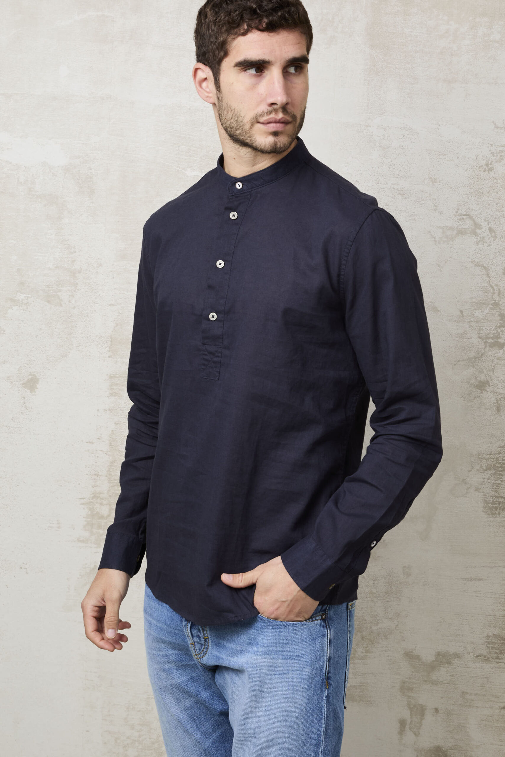 Parrion 1722 Men's Blue Serafino Shirt - Elegant & Comfortable Linen Shirt