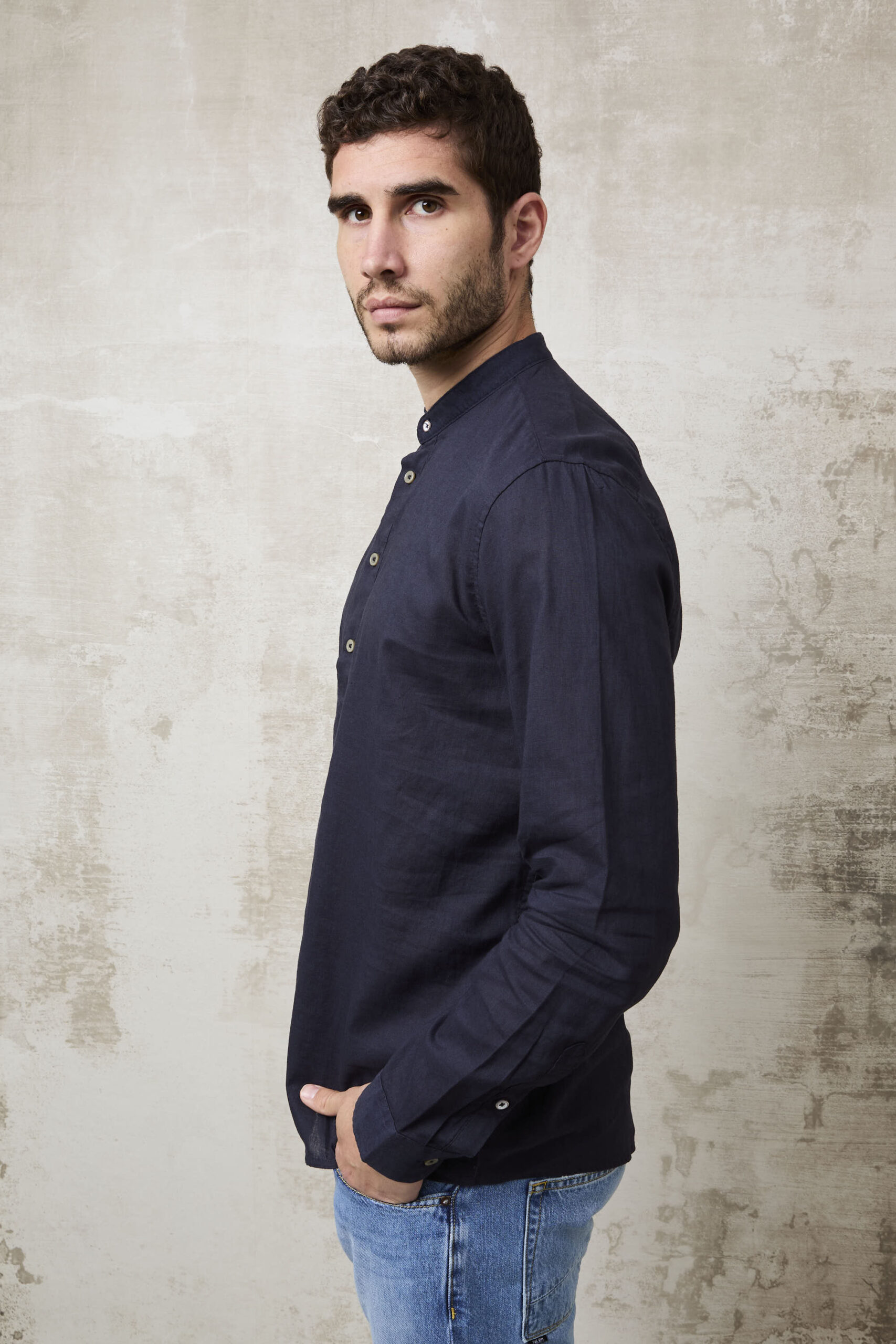 Parrion 1722 Men's Blue Serafino Shirt - Elegant & Comfortable Linen Shirt - Image 5