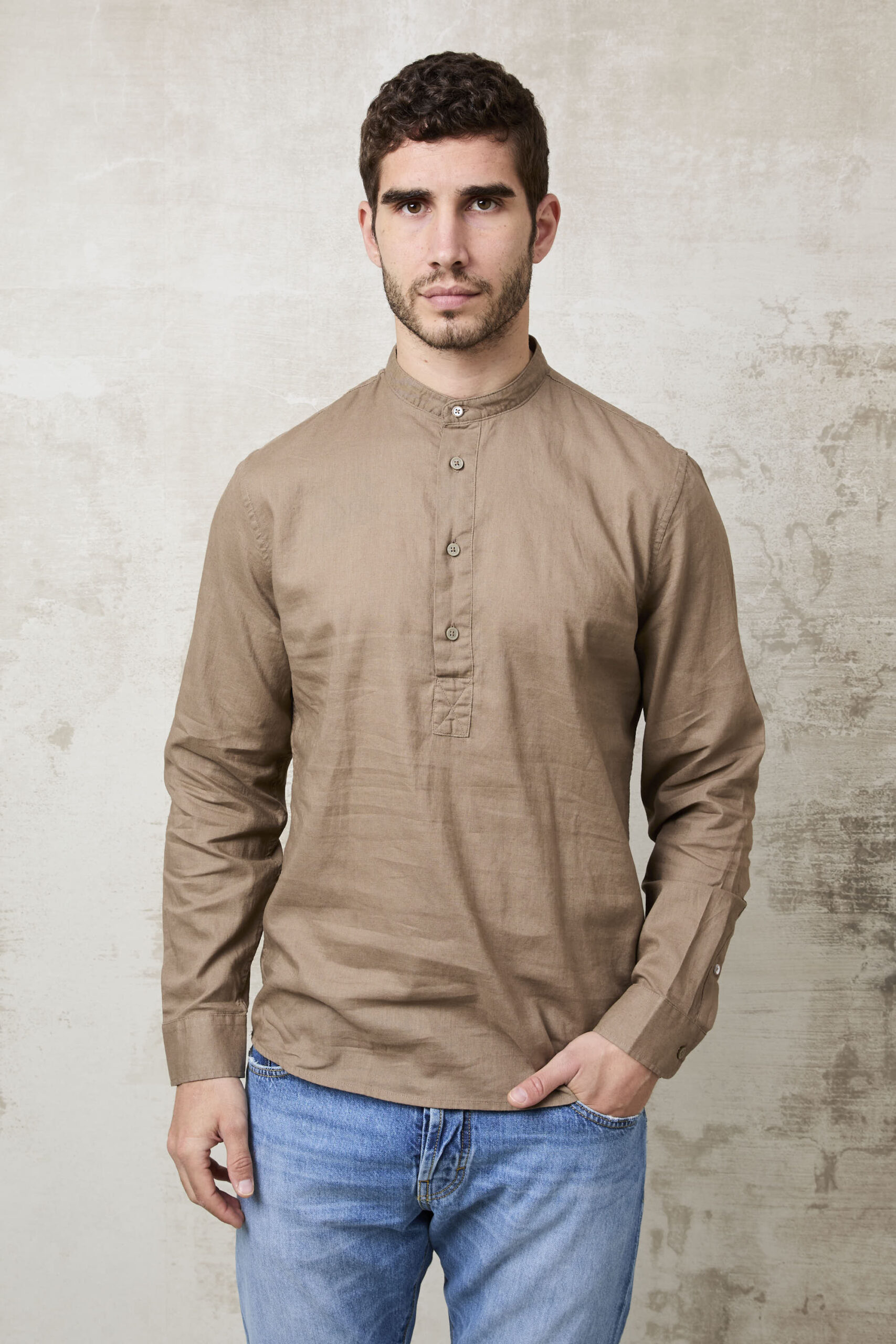 Parrion 1723 Men's Brown Serafino Shirt - Stylish & Comfortable Linen Shirt - Image 2