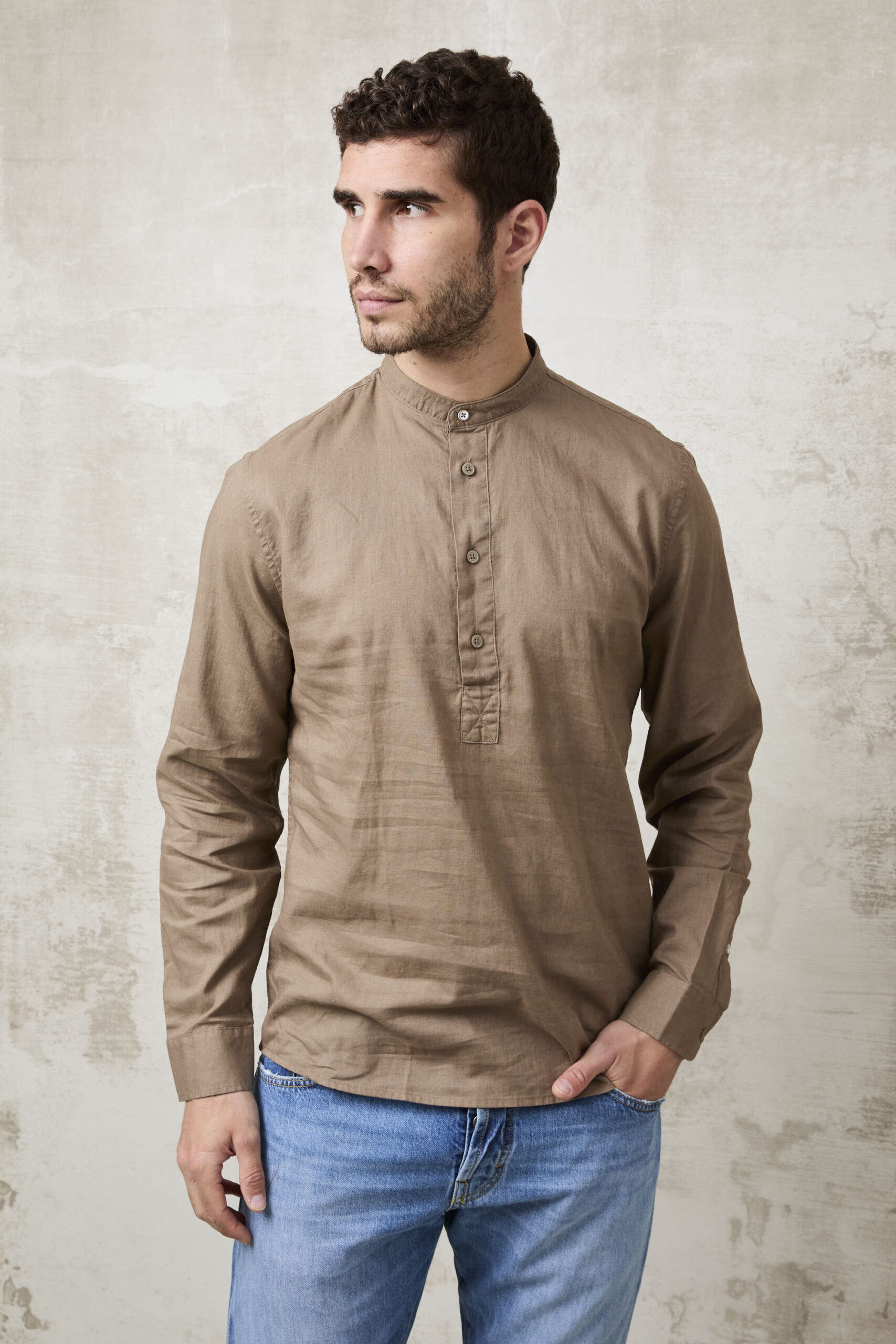 Parrion 1723 Men's Brown Serafino Shirt - Stylish & Comfortable Linen Shirt - Image 3