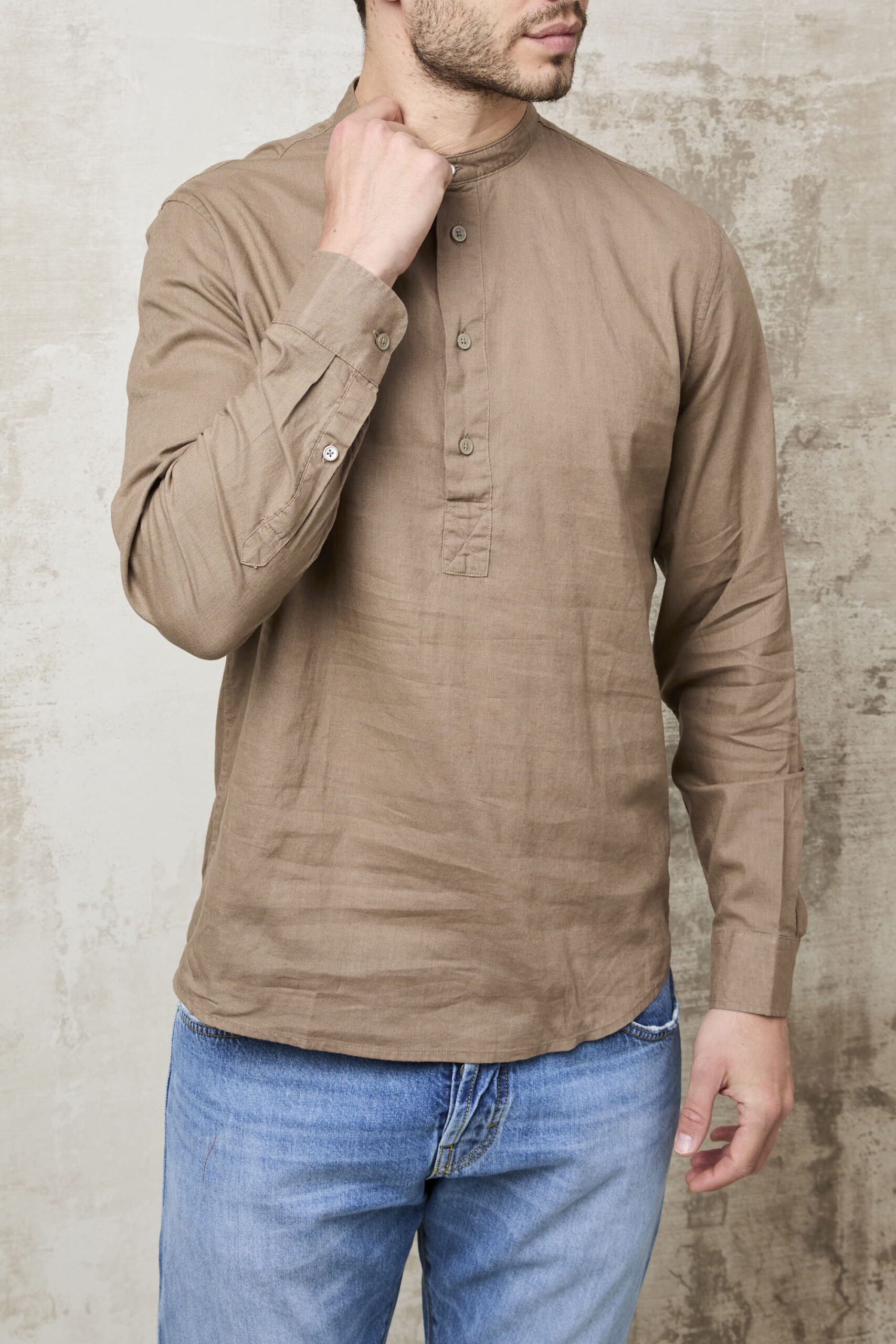 Parrion 1723 Men's Brown Serafino Shirt - Stylish & Comfortable Linen Shirt - Image 4