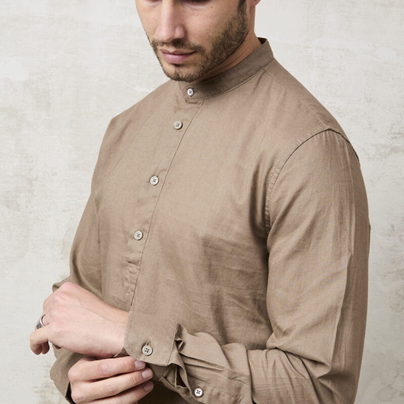 Parrion 1723 Men's Brown Serafino Shirt - Stylish & Comfortable Linen Shirt