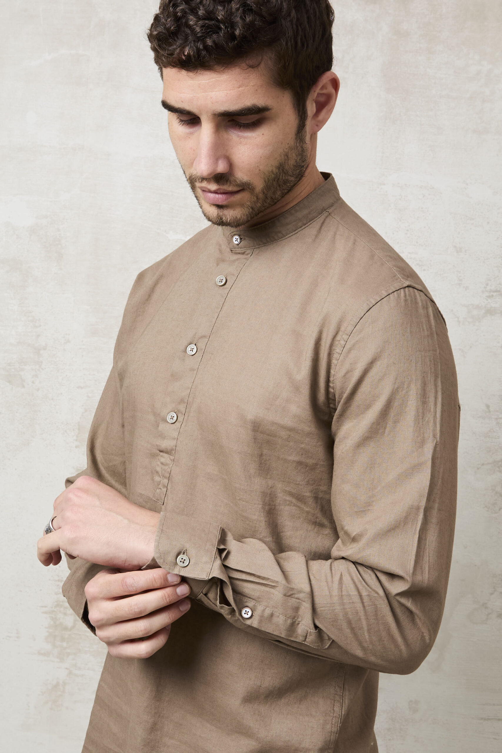 Parrion 1723 Men's Brown Serafino Shirt - Stylish & Comfortable Linen Shirt