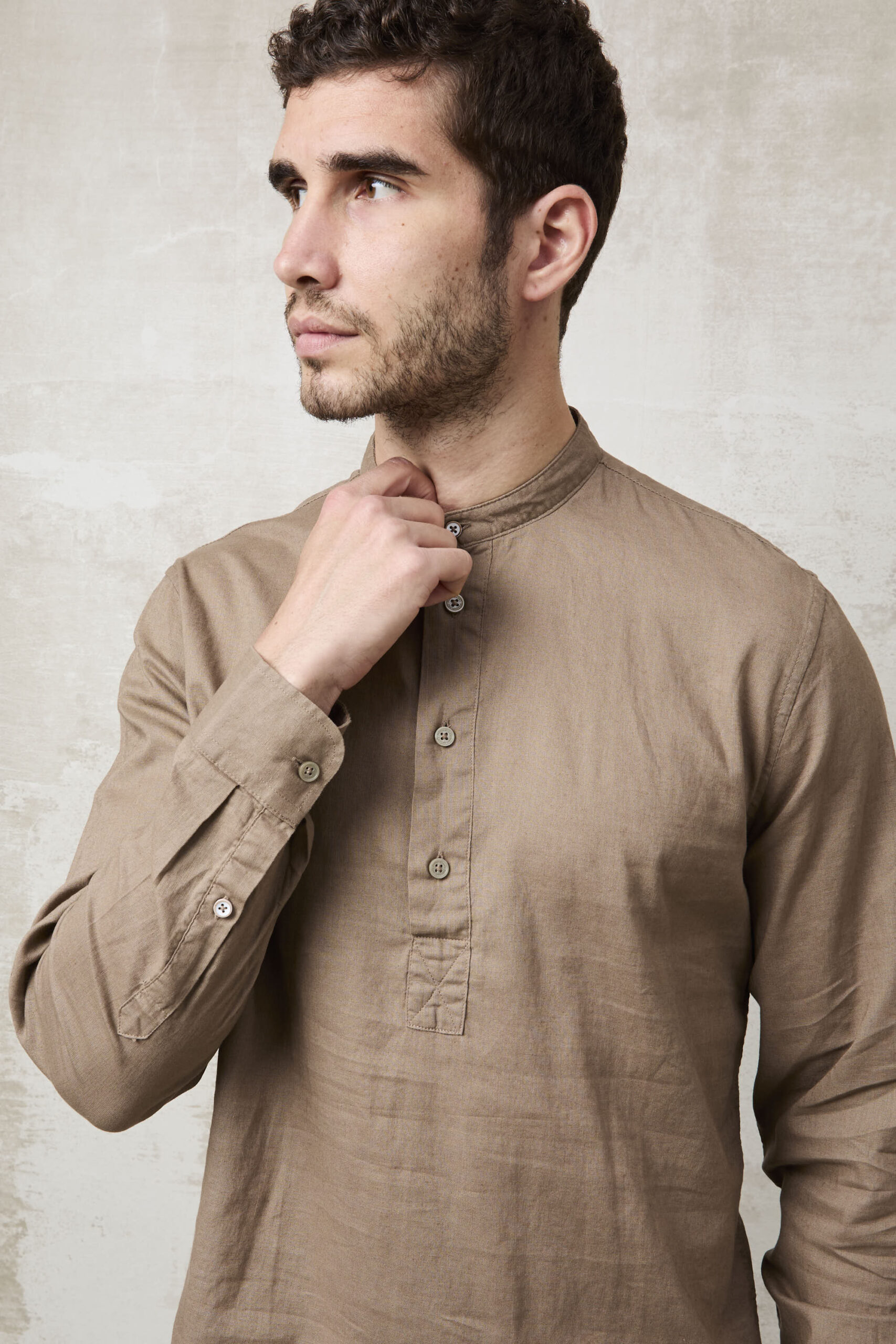 Parrion 1723 Men's Brown Serafino Shirt - Stylish & Comfortable Linen Shirt - Image 6