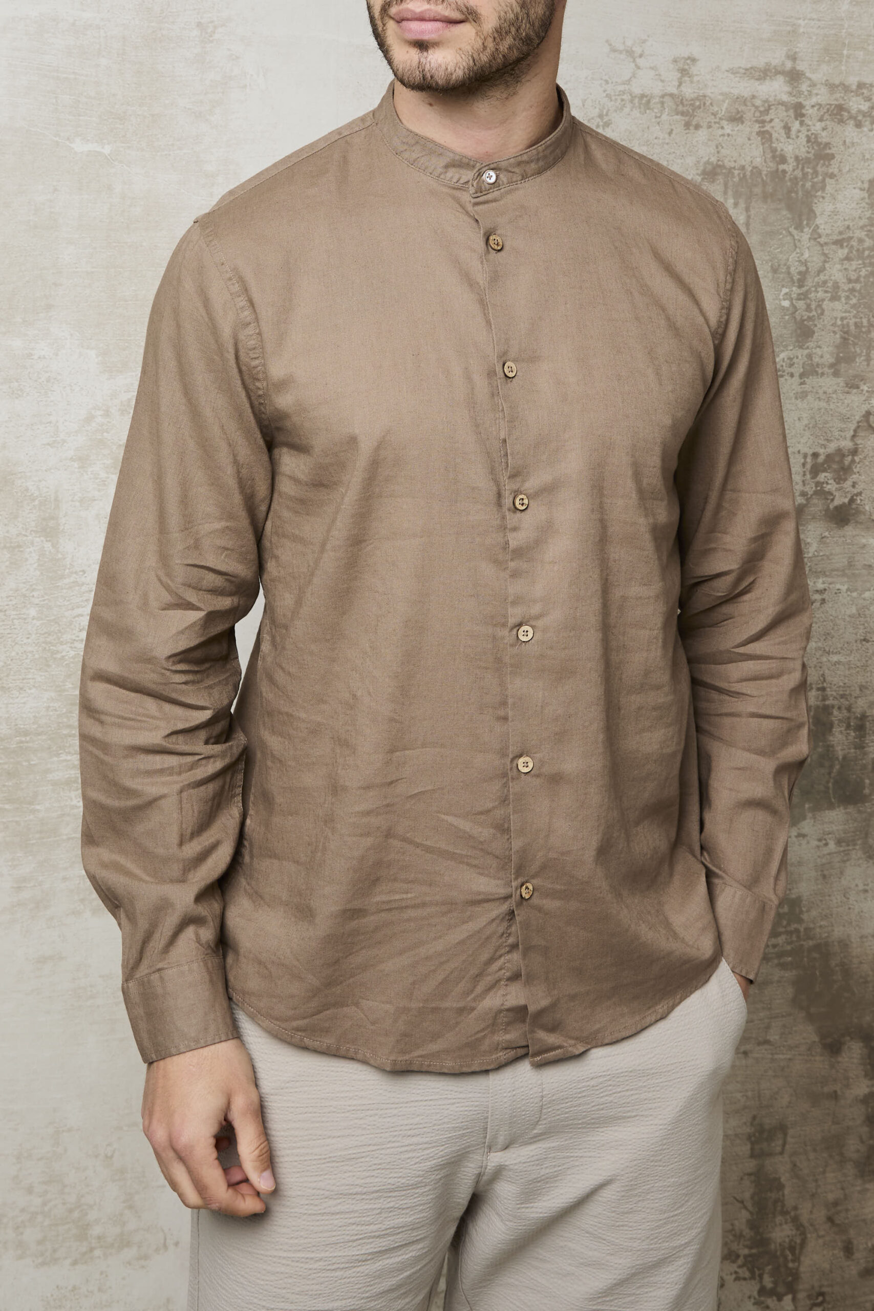 Parrion 1716 Men's Brown Linen Mandarin Collar Shirt - Stylish & Lightweight Summer Shirt - Image 2