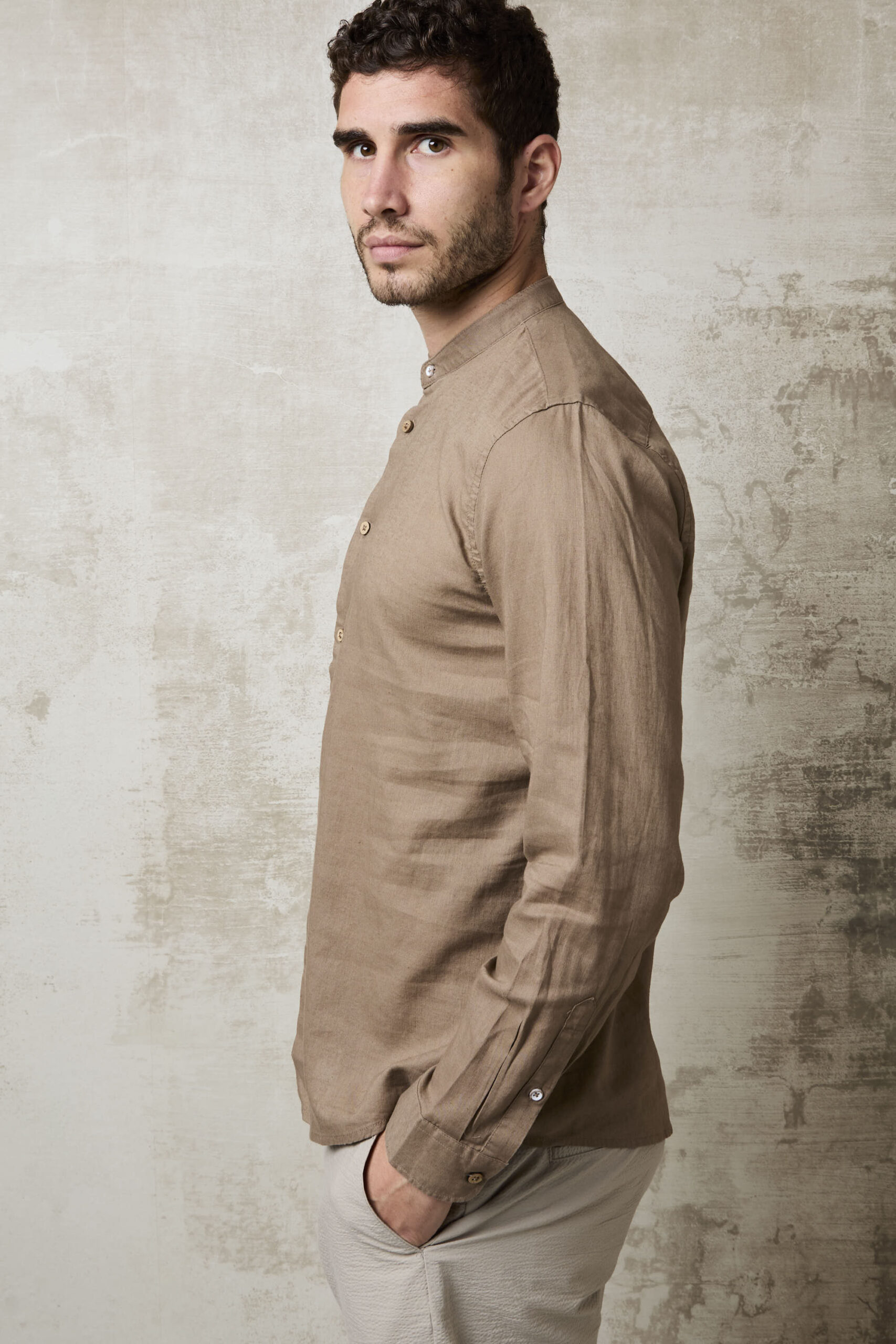 Parrion 1716 Men's Brown Linen Mandarin Collar Shirt - Stylish & Lightweight Summer Shirt - Image 5