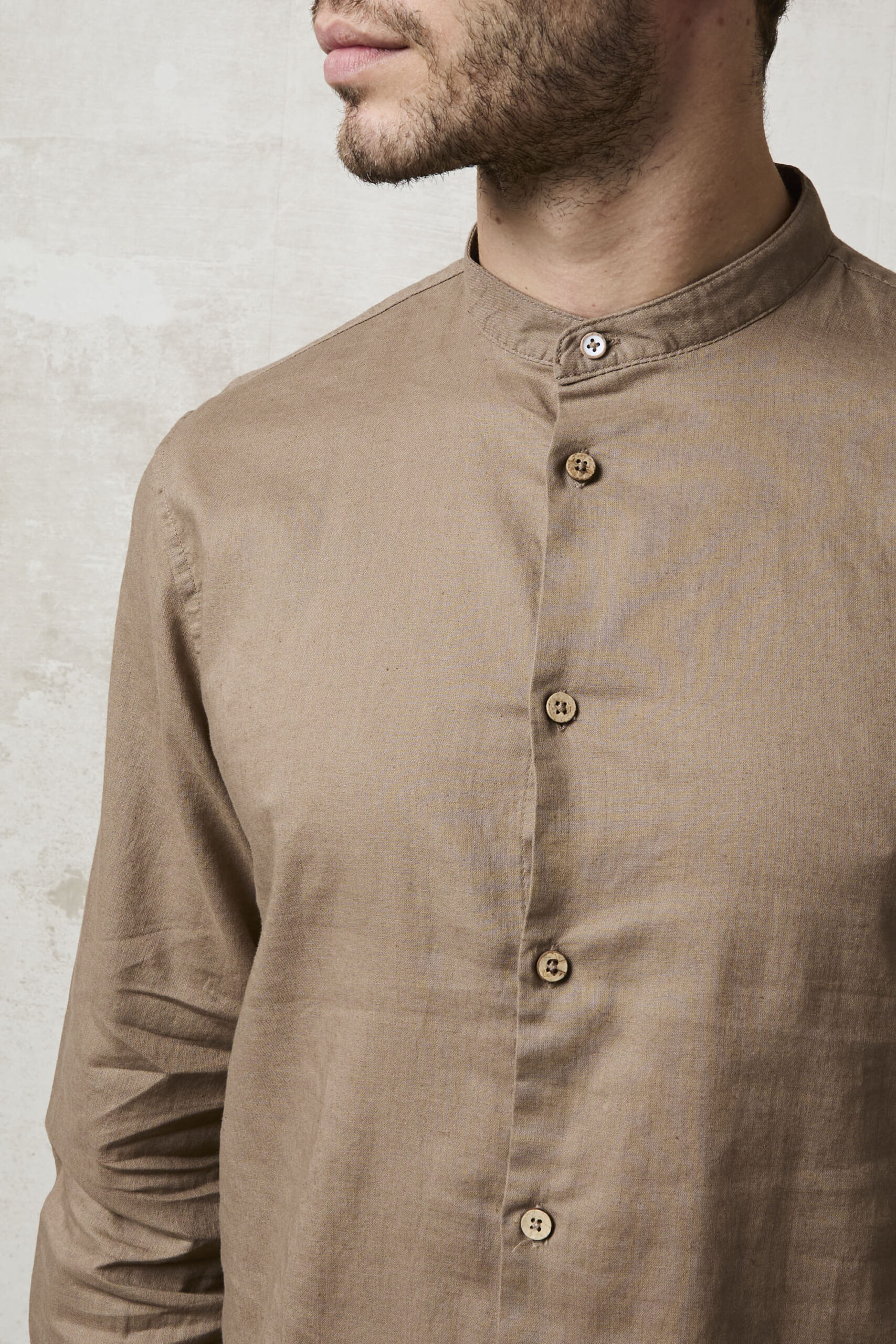 Parrion 1716 Men's Brown Linen Mandarin Collar Shirt - Stylish & Lightweight Summer Shirt - Image 6