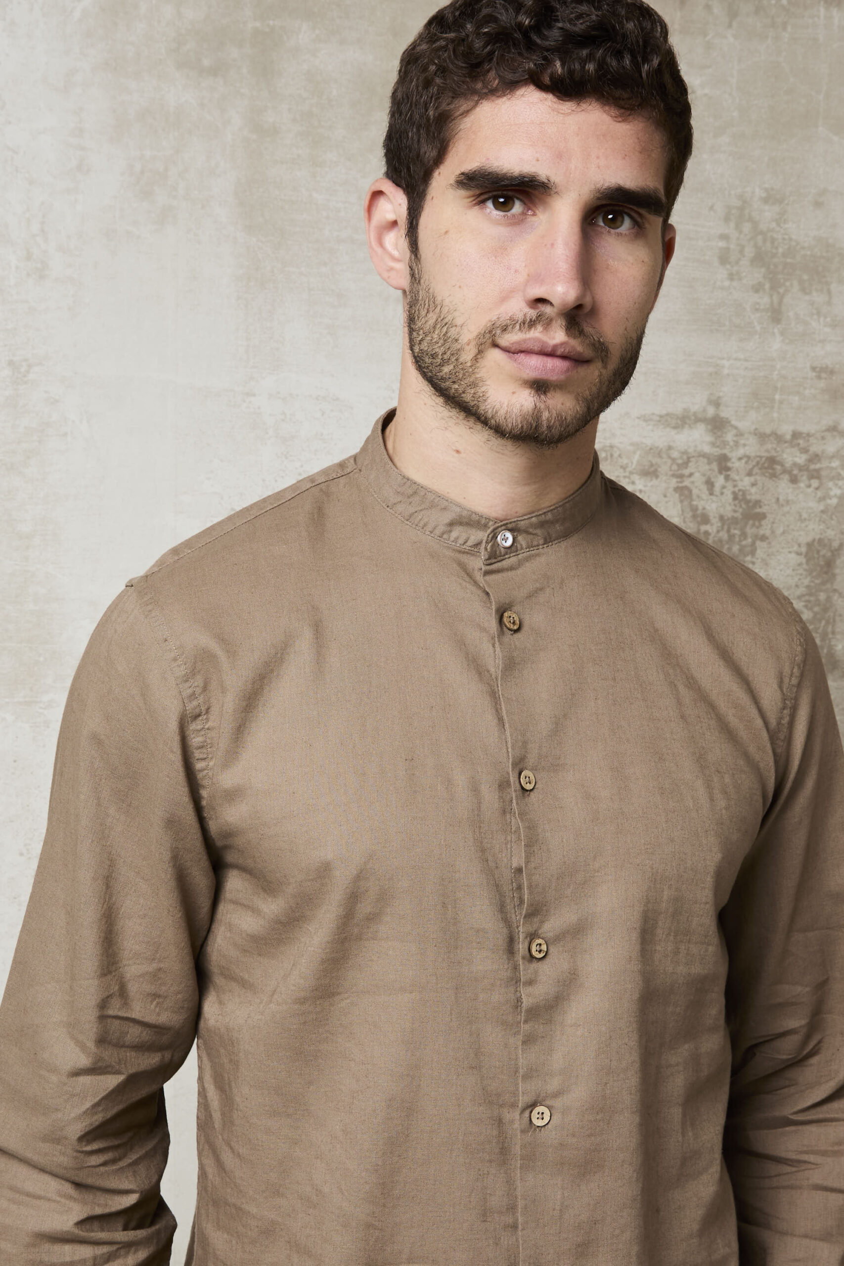 Parrion 1716 Men's Brown Linen Mandarin Collar Shirt - Stylish & Lightweight Summer Shirt - Image 7