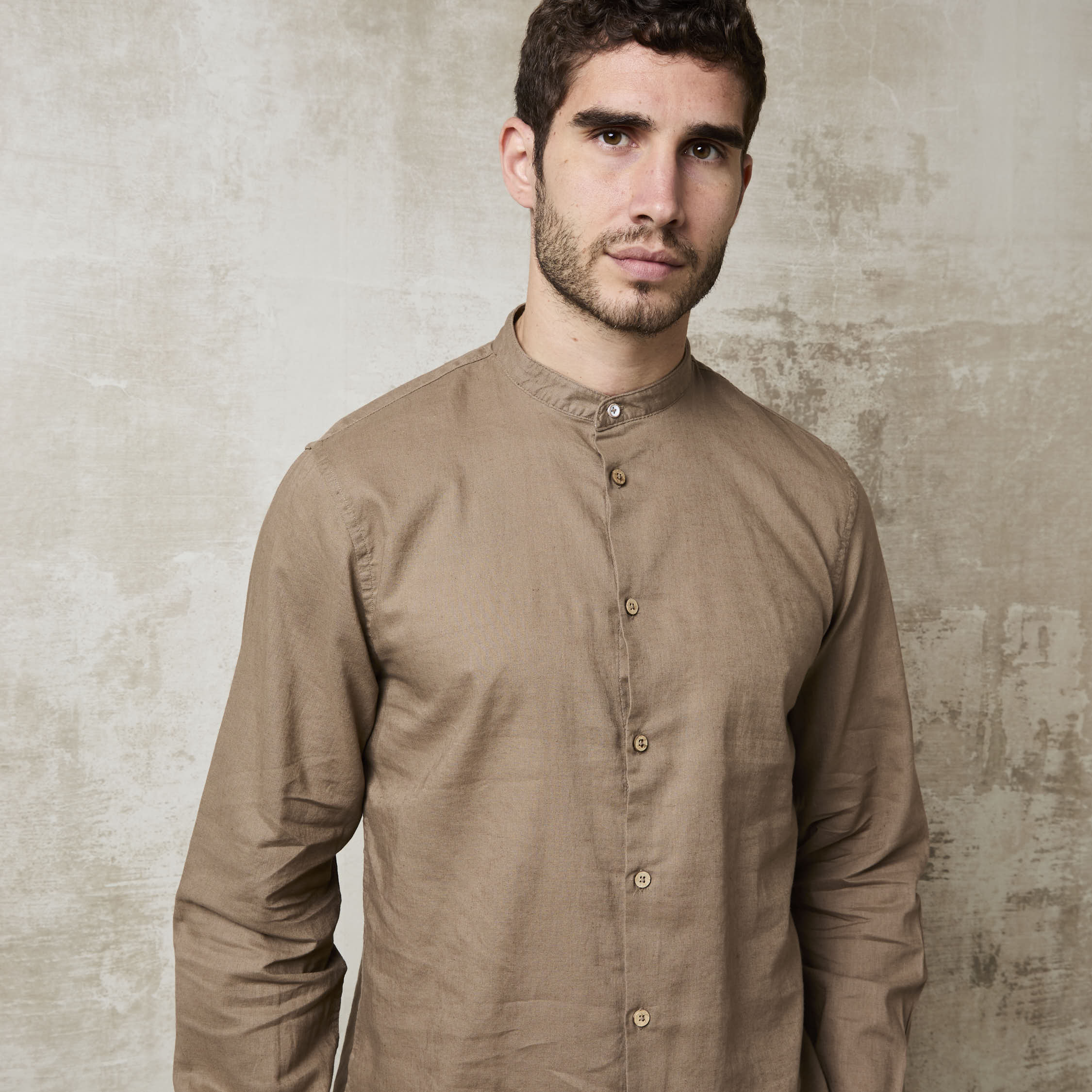 Parrion 1716 Men's Brown Linen Mandarin Collar Shirt - Stylish & Lightweight Summer Shirt - Image 8