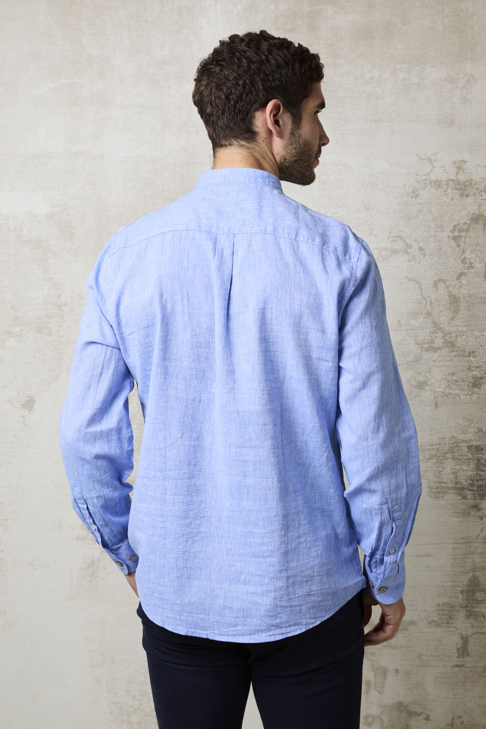 Parrion 1714 Men's Blue Linen Mandarin Collar Shirt - Comfortable & Stylish Summer Shirt - Image 4