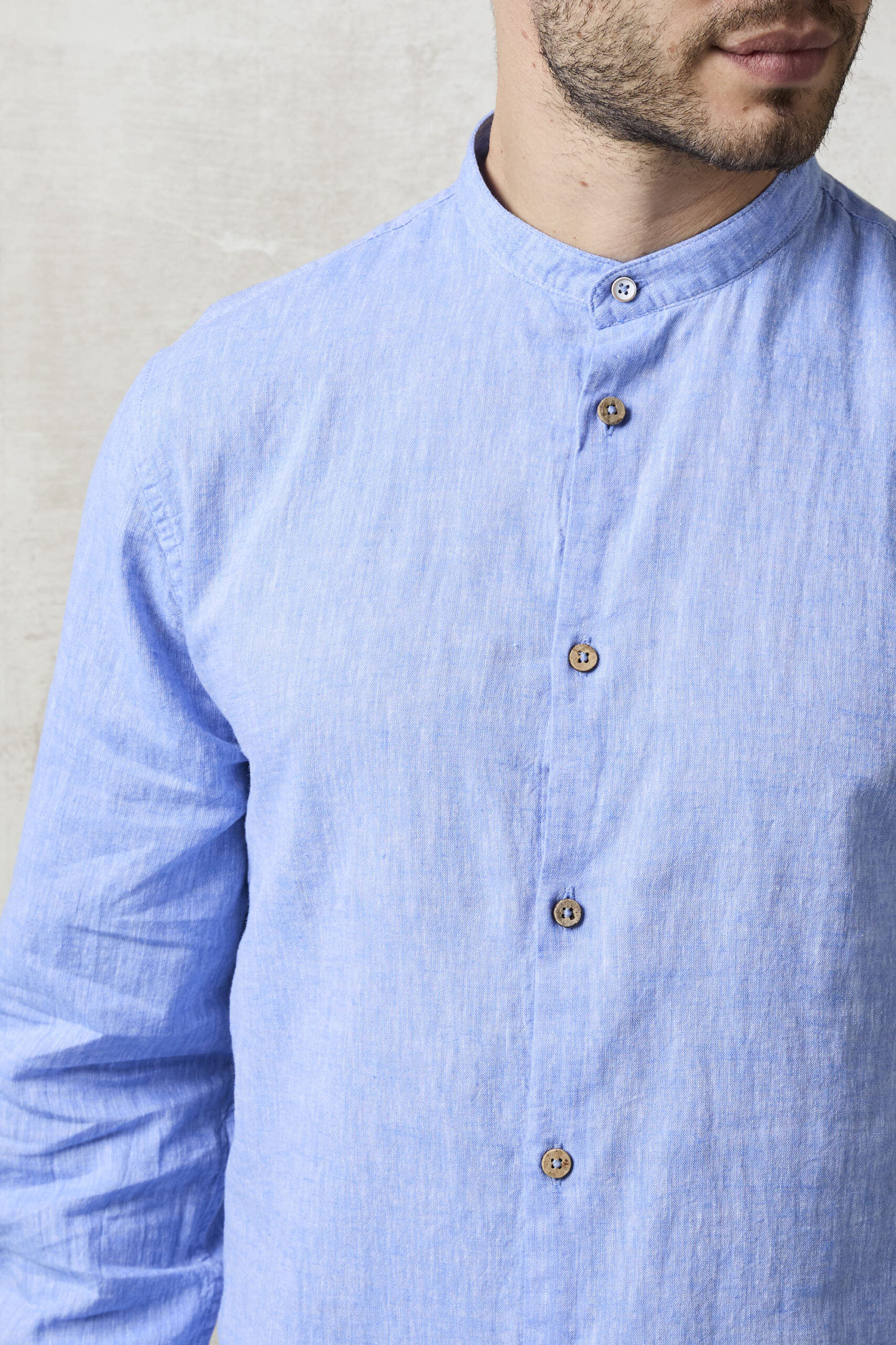 Parrion 1714 Men's Blue Linen Mandarin Collar Shirt - Comfortable & Stylish Summer Shirt - Image 6