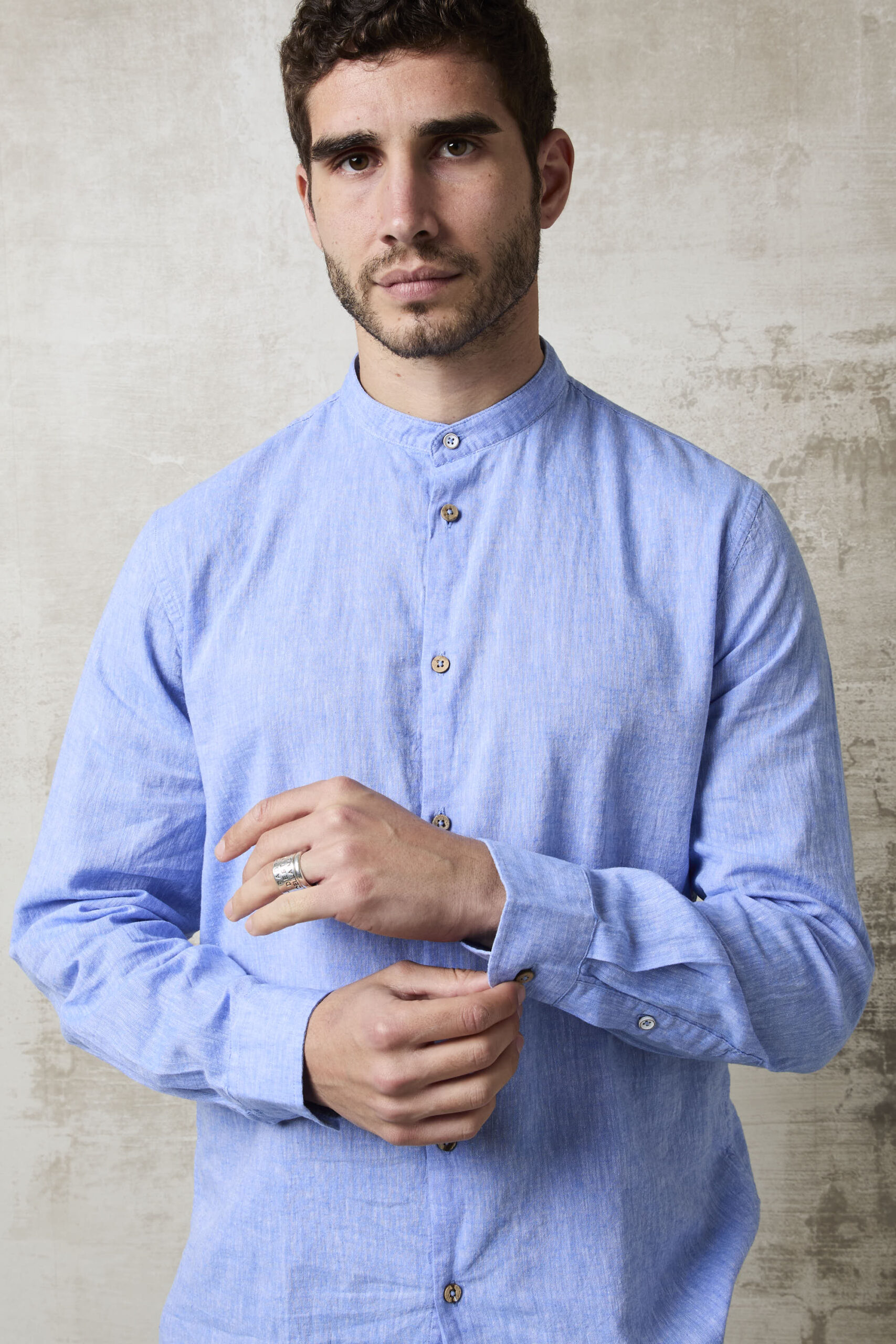 Parrion 1714 Men's Blue Linen Mandarin Collar Shirt - Comfortable & Stylish Summer Shirt - Image 7