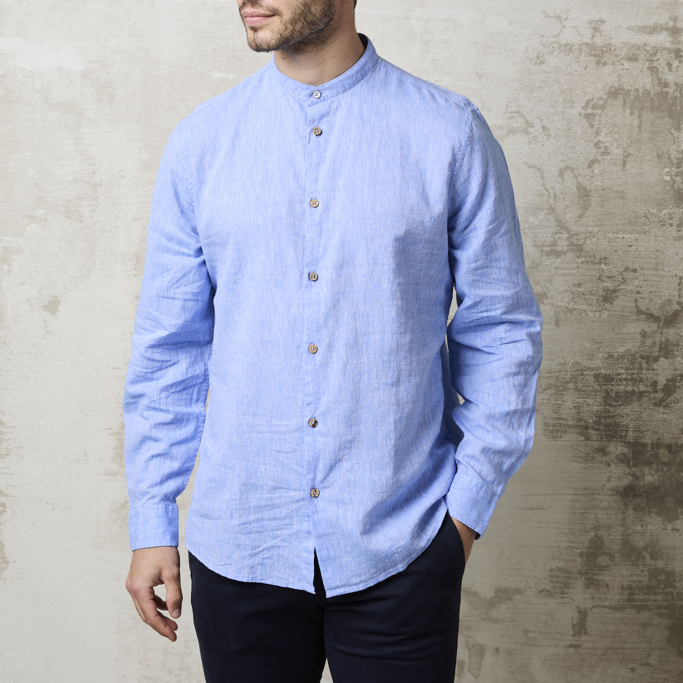Parrion 1714 Men's Blue Linen Mandarin Collar Shirt - Comfortable & Stylish Summer Shirt - Image 8