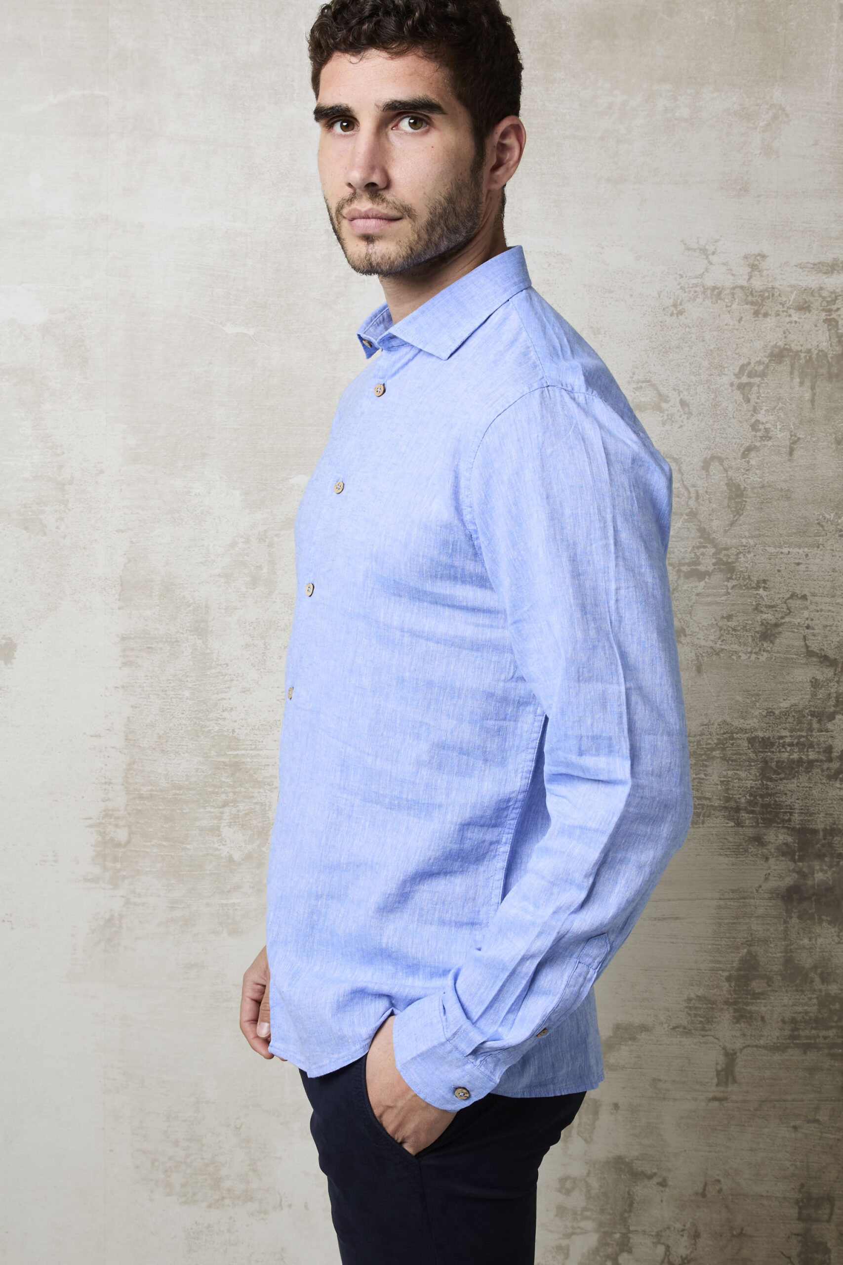 Parrion 1711 Men's Blue Linen Shirt - Light & Stylish Summer Shirt - Image 3