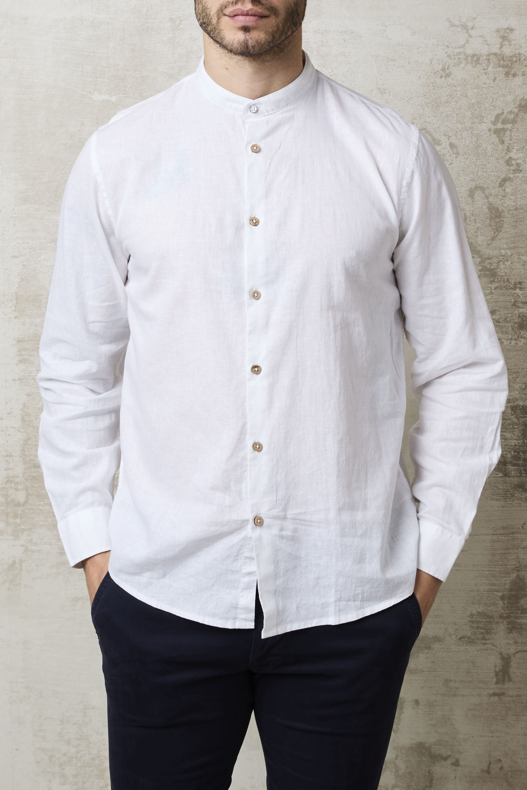 Parrion 1715 Men's White Linen Mandarin Collar Shirt - Lightweight & Stylish Summer Shirt - Image 2