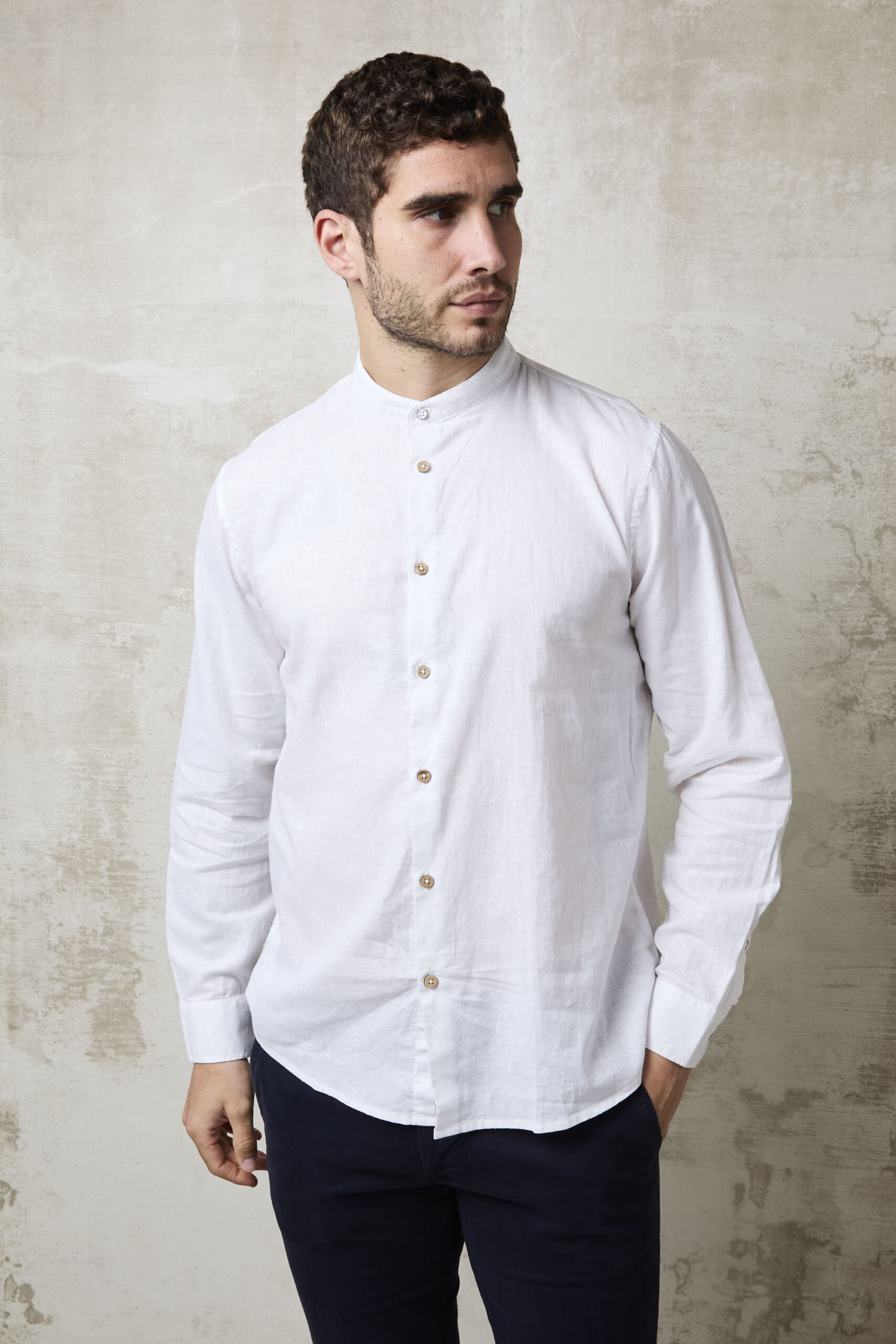 Parrion 1715 Men's White Linen Mandarin Collar Shirt - Lightweight & Stylish Summer Shirt - Image 3