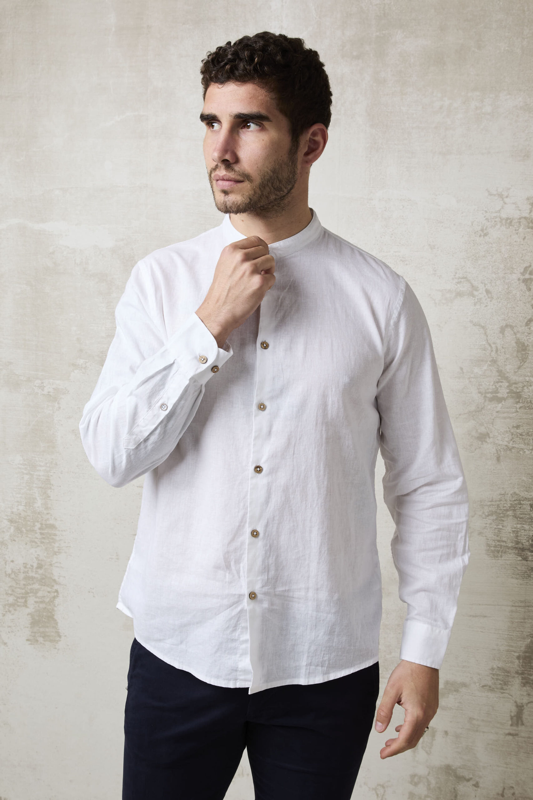 Parrion 1715 Men's White Linen Mandarin Collar Shirt - Lightweight & Stylish Summer Shirt - Image 4