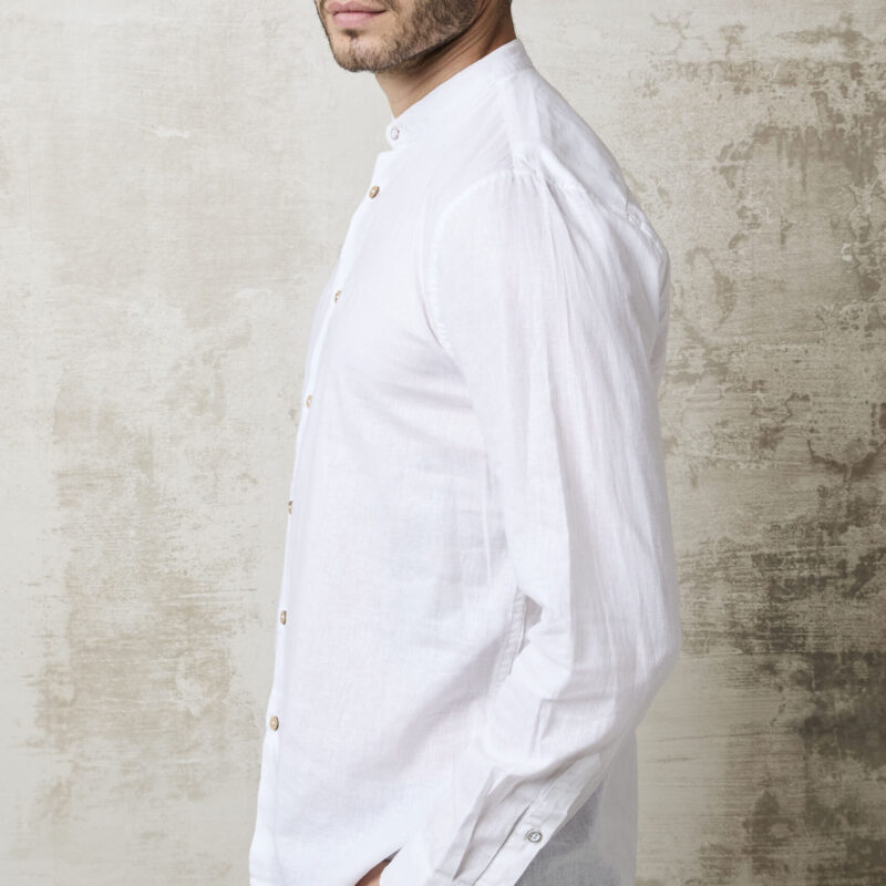 Parrion 1715 Men's White Linen Mandarin Collar Shirt - Lightweight & Stylish Summer Shirt